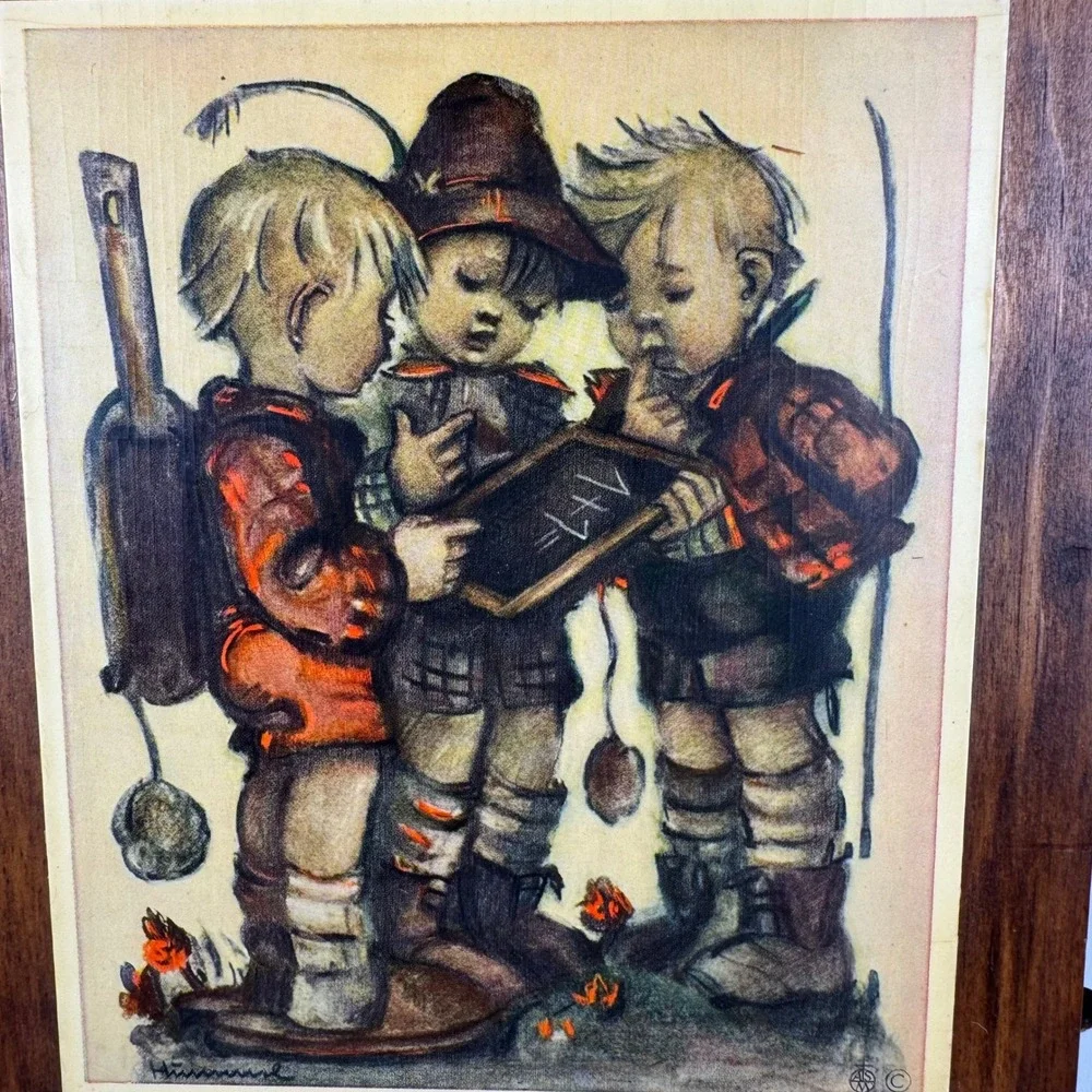 Vintage Hummel Wooden Wall Plaques Set of 2 Mid Century Children Art Decor